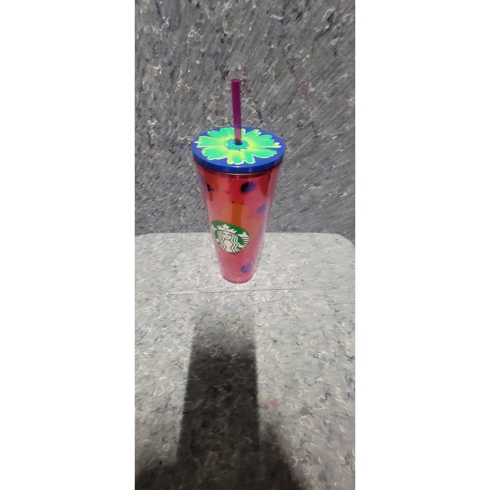 Starbucks Floral Flower Hibiscus Cold Tumbler 24 oz with straw and lid